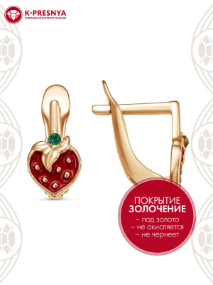 Серьги бижутерия, покрытие - золочение, отделка - эмаль, вставка - стекло ювелирное preciosa