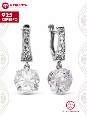 Серьги серебро 925 пробы, покрытие - оксидирование, вставка - фианит (недрагоценный камень)