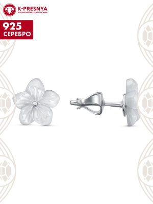 Серьги серебро 925 пробы, покрытие - родирование, вставка - перламутр
