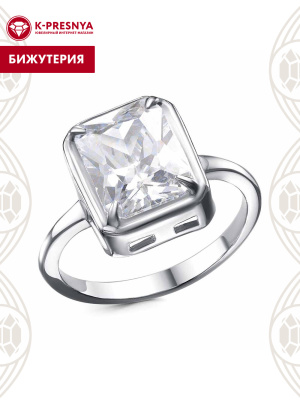 Кольцо бижутерия, покрытие - платинирование, вставка - фианит (недрагоценный камень)