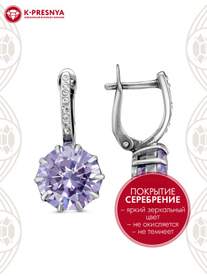 Серьги бижутерия, покрытие - серебрение с оксидированием, вставка - стекло ювелирное preciosa, фианит (недрагоценный камень)