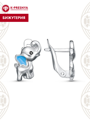 Серьги бижутерия, покрытие - платинирование, отделка - эмаль, без вставок