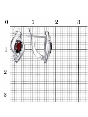 Серьги серебро 925 пробы, покрытие - родирование, вставка - гранат (полудрагоценный камень), фианит (недрагоценный камень)