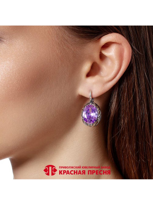 Серьги серебро 925 пробы, покрытие - оксидирование, вставка - фианит (недрагоценный камень)