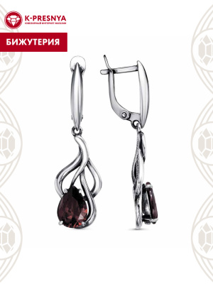 Серьги бижутерия, покрытие - серебрение с оксидированием, вставка - фианит (недрагоценный камень)