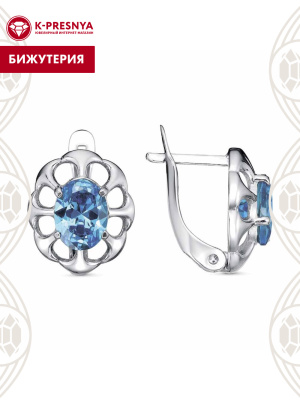 Серьги бижутерия, покрытие - платинирование, вставка - фианит (недрагоценный камень)