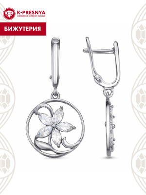 Серьги бижутерия, покрытие - платинирование, вставка - фианит (недрагоценный камень)