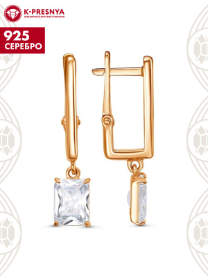 Серьги серебро 925 пробы, покрытие - золочение, вставка - фианит (недрагоценный камень)