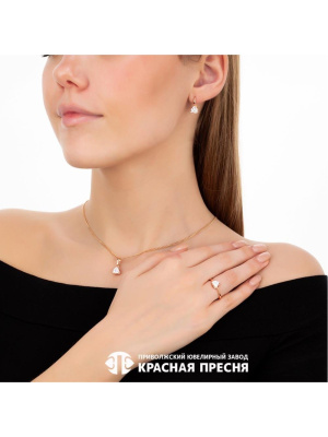 Серьги серебро 925 пробы, покрытие - золочение, вставка - фианит (недрагоценный камень)