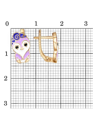 Серьги серебро 925 пробы, покрытие - золочение, отделка - эмаль, вставка - фианит (недрагоценный камень)