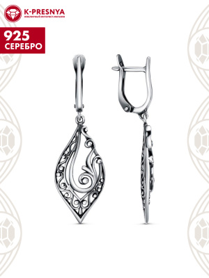 Серьги серебро 925 пробы, покрытие - оксидирование, без вставок