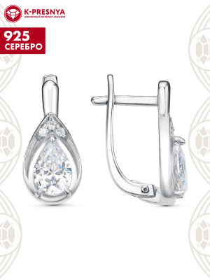 Серьги серебро 925 пробы, покрытие - родирование, вставка - фианит (недрагоценный камень)