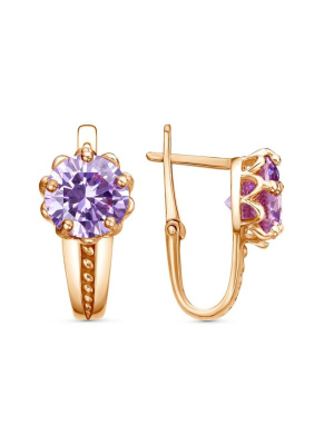 Серьги бижутерия, покрытие - золочение, вставка - фианит (недрагоценный камень)