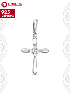 Подвеска серебро 925 пробы, покрытие - родирование, вставка - фианит (недрагоценный камень)