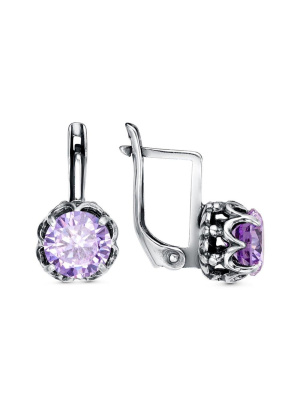 Серьги серебро 925 пробы, покрытие - оксидирование, вставка - фианит (недрагоценный камень)