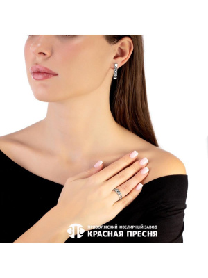 Серьги серебро 925 пробы, покрытие - оксидирование, вставка - фианит (недрагоценный камень)