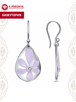 Серьги бижутерия, покрытие - платинирование, отделка - эмаль, вставка - стекло ювелирное preciosa