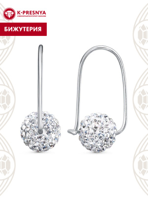 Серьги бижутерия, покрытие - серебрение, вставка - стекло ювелирное