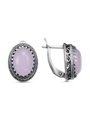 Серьги серебро 925 пробы, покрытие - оксидирование, вставка - искусственный кварц розовый