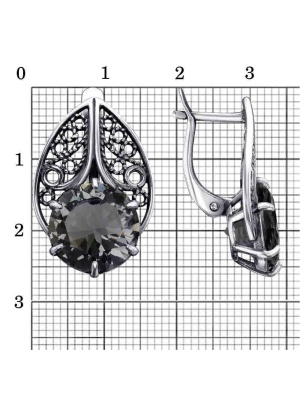 Серьги бижутерия, покрытие - серебрение с оксидированием, вставка - стекло ювелирное собственной огранки