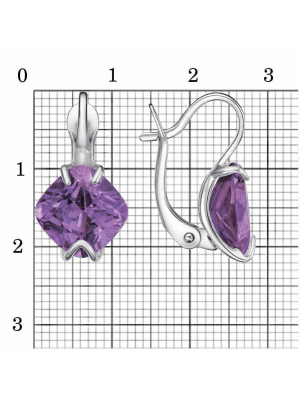 Серьги серебро 925 пробы, покрытие - платинирование, вставка - фианит (недрагоценный камень)