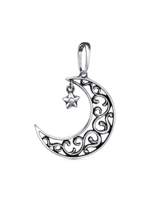 Подвеска бижутерия, покрытие - серебрение с оксидированием, вставка - стекло ювелирное preciosa