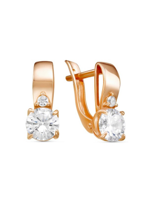 Серьги бижутерия, покрытие - золочение, вставка - фианит (недрагоценный камень)