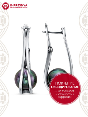 Серьги серебро 925 пробы, покрытие - оксидирование, вставка - имитация жемчуга