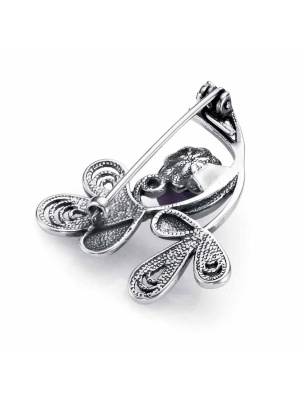 Брошь бижутерия, покрытие - серебрение с оксидированием, вставка - культивированный жемчуг