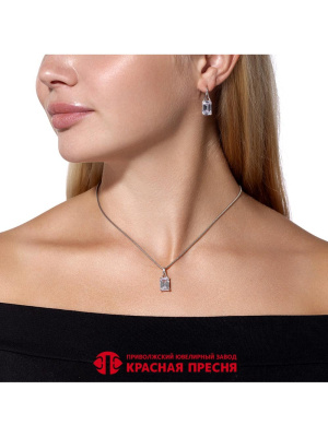 Серьги бижутерия, покрытие - платинирование, вставка - фианит (недрагоценный камень)