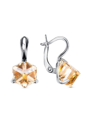 Серьги бижутерия, покрытие - серебрение с оксидированием, вставка - ювелирное стекло европейской огранки