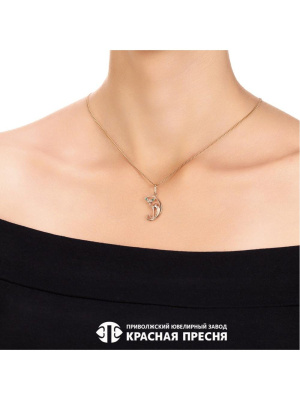 Подвеска серебро 925 пробы, покрытие - золочение, выборочное родирование, вставка - фианит (недрагоценный камень)