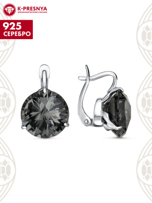 Серьги серебро 925 пробы, покрытие - родирование, вставка - дымчатый кварц (искусственный)