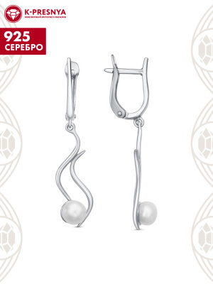 Серьги серебро 925 пробы, покрытие - родирование, вставка - культивированный жемчуг