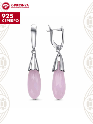 Серьги серебро 925 пробы, покрытие - родирование, вставка - искусственный кварц розовый