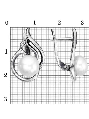 Серьги серебро 925 пробы, покрытие - оксидирование, вставка - культивированный жемчуг