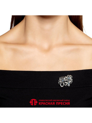 Брошь серебро 925 пробы, покрытие - оксидирование, вставка - искусственная шпинель