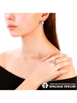 Серьги серебро 925 пробы, покрытие - оксидирование, вставка - фианит (недрагоценный камень)