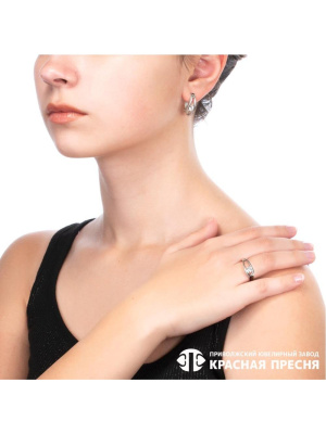 Серьги серебро 925 пробы, покрытие - родирование, вставка - фианит (недрагоценный камень)