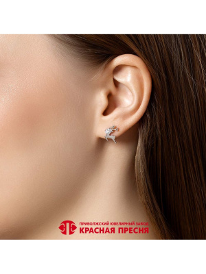 Серьги серебро 925 пробы, покрытие - родирование, вставка - фианит (недрагоценный камень)