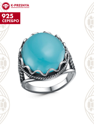 Кольцо серебро 925 пробы, покрытие - оксидирование, вставка - халцедон (искусственный)