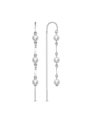 Серьги бижутерия, покрытие - платинирование, вставка - имитация жемчуга