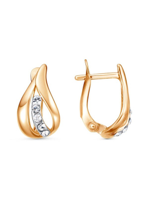 Серьги бижутерия, покрытие - золочение, выборочное родирование, вставка - стекло ювелирное preciosa