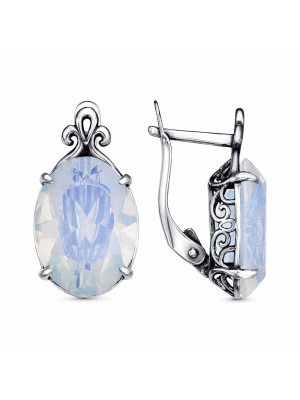 Серьги серебро 925 пробы, покрытие - оксидирование, вставка - стекло ювелирное собственной огранки