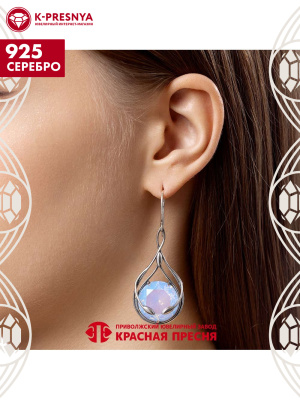 Серьги серебро 925 пробы, покрытие - оксидирование, вставка - синтетический кварц собственной огранки