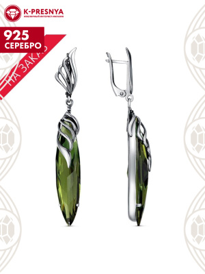 Серьги серебро 925 пробы, покрытие - оксидирование, вставка - ситалл собственной огранки