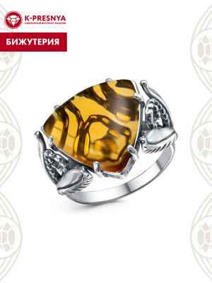 Кольцо бижутерия, покрытие - серебрение с оксидированием, вставка - стекло ювелирное собственной огранки