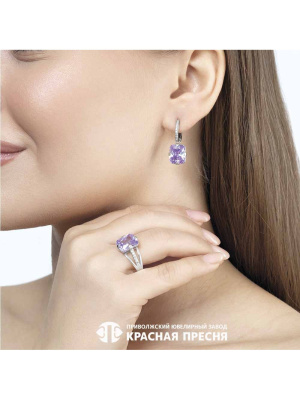 Серьги серебро 925 пробы, покрытие - родирование, вставка - фианит (недрагоценный камень)