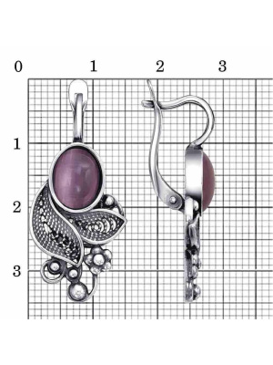 Серьги бижутерия, покрытие - серебрение с оксидированием, вставка - искусственный кошачий глаз