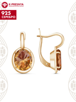 Серьги серебро 925 пробы, покрытие - золочение, вставка - искусственный султанит